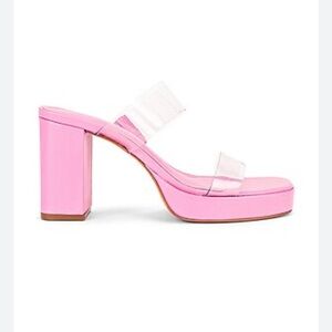Schutz Ariella Pink Rosa PVC Block Heel Y2K Sandal Open Toe Clear Straps New